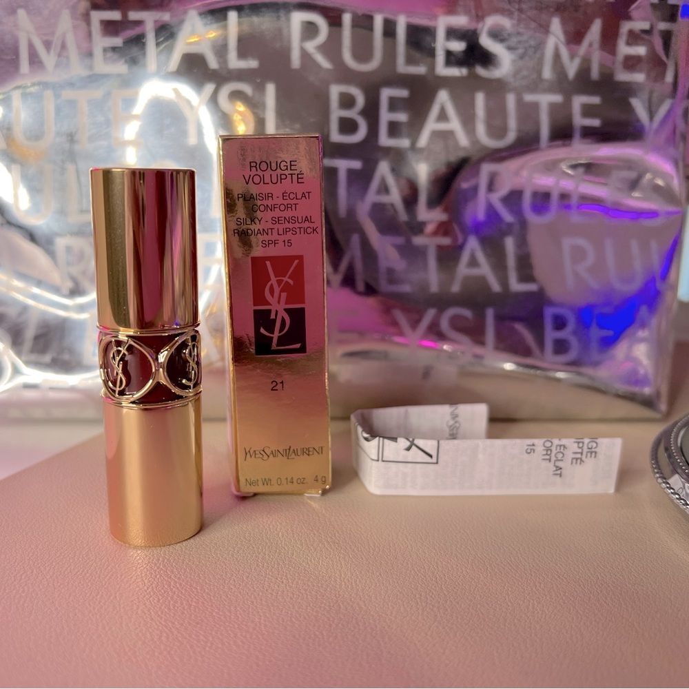 YSL Rouge Volupte Silky Sensual Radiant SPF 15 Lipstick & YSL Beauty Bag Bundle